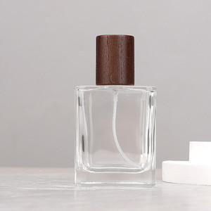 Wholesale 30ml 50ml Square Glass Perfume <b>Spray</b> <b>Bottles</b>, Portable Walnut Lid Refillable <b>Empty</b> <b>Bottles</b> In Stock - Product Image 2