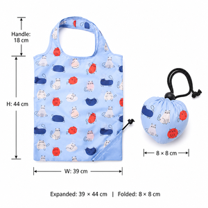 Sacs de courses pliables réutilisables avec imprimé chat mignon, se plient en forme de boule, pochette 8x8cm, légers, sacs d'épicerie écologiques, 5 couleurs, logo personnalisé - Product Image 2