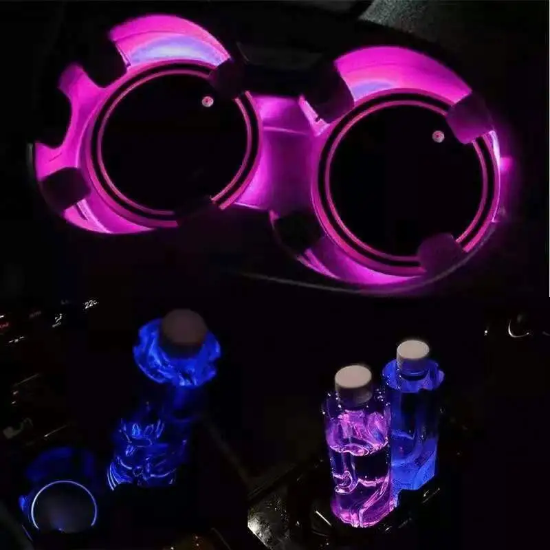 7 Colors USB Charging Car Cup Holder Bottom Mat Coasters Luminous Drinking Cup Mat Interior LED Sensor Atmosphere Lights