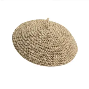 女性优雅手工编织夏季帽子新款针织旅行帽草帽贝雷帽