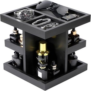 Rotating Solid Wood Cosmetic Organizer Tiered <b>Desktop</b> Storage For Makeup And Skincare Items Natural Wood Color - Product Image 4