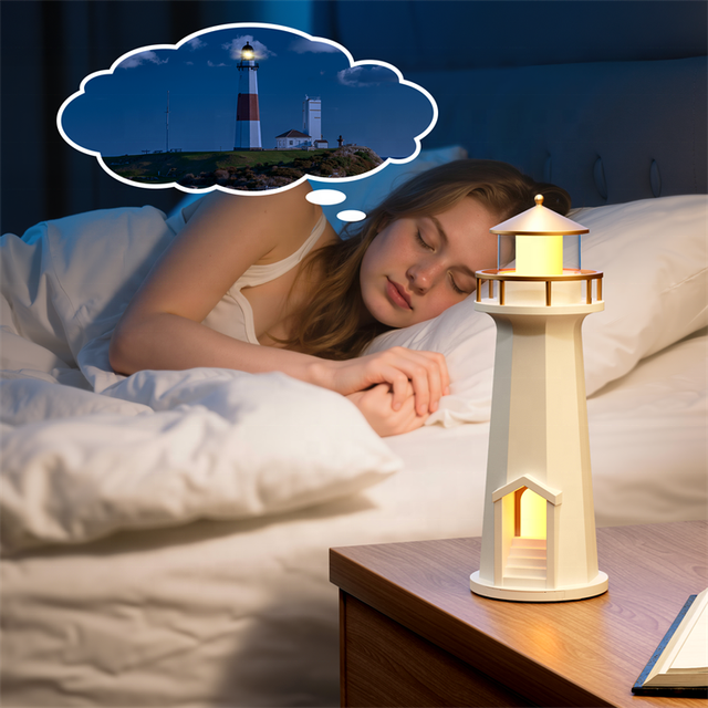 Children Room Moon Projector Table Lamp Portable Rechargeable Lighthouse 8 Color Changing Led Night Light