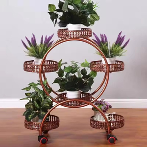 Support à fleurs circulaire multi-niveaux mobile, <span class=keywords><strong>en</strong></span> <span class=keywords><strong>métal</strong></span> résistant à la rouille, avec roulettes, trou <span class=keywords><strong>de</strong></span> drainage, écologique, pour la <span class=keywords><strong>décoration</strong></span> du <span class=keywords><strong>jardin</strong></span> et du balcon - Product Image 1