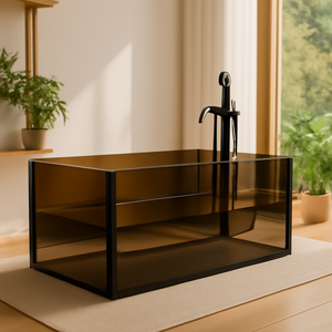 La elegante bañera del baño está separada del lujoso baño del hotel, con decoración moderna y una amplia vista. - Product Image 3