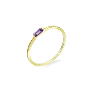 New 9K Solid Gold Gemstone Series Brazilian Amethyst Baguette Wave Plaid Ring With Custom 14K 18K Jewelry