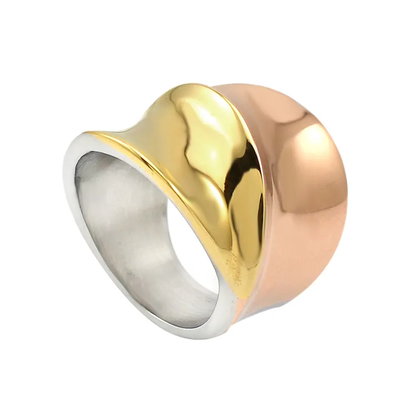 Silver Rose Golden 3 Colors Cocktail Stainless Steel Band Ring Women Girls Fashion Jewelry Size 9 6 8 7