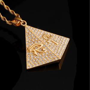 قلادة على شكل صليب عنخ وعين حورس وهرم من الفولاذ المقاوم للصدأ المطلي بالذهب مع الزركون، هدية للذكرى السنوية البوذية - Product Image 3