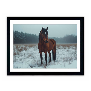 Impression sur toile moderne de cheval <span class=keywords><strong>solitaire</strong></span> suspendu en hiver, présence majestueuse, champs enneigés, décoration murale, 40x50cm, plusieurs couleurs - Product Image 1
