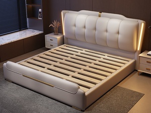 Juego de Muebles de Dormitorio Modernos <span class=keywords><strong>con</strong></span> Luz LED, Cama Queen Size Suave <span class=keywords><strong>con</strong></span> Almacenamiento Multifuncional, Estructura de Metal King Size, Directo de Fábrica - Product Image 2