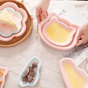 Ensemble d'assiettes en forme de chat de dessin animé, couleur pastel, pour dessert, salade, petit-déjeuner, café, thé - Product Image 1