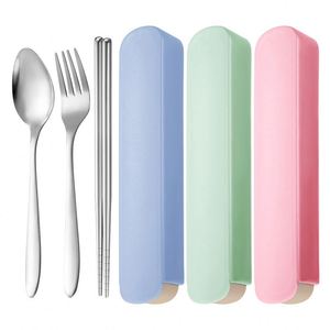 Hot Sales Stainless Steel Portable Tableware Cutlery Fork Spoon Chopsticks 3pcs Flatware Dinnerware Silverware Set With <b>Gift</b> <b>Box</b> - Product Image 1