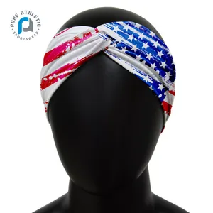 PURE America Flag Knotted Hairband Accessories Printed Independence Day Fabric Fourth of July Headband for Women