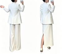 Costume de blazer pour femme personnalisé avec appliques florales, ensemble 2 pièces, pantalon large blanc élégant / jupe fendue, tenue de travail formelle