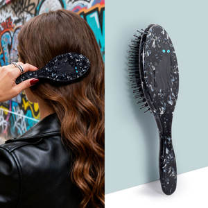 Personal isierte schwarze Katze Haarkamm Acetat Haar bürste Erstaunliche Haar Tages bürste Cellulose acetat Bambus haar bürste - Product Image 1