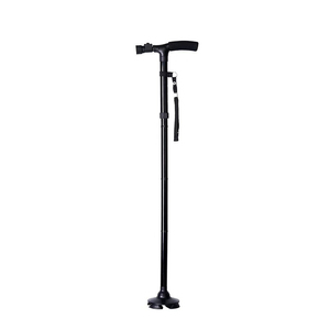 CHUAGNEN Nuevas <span class=keywords><strong>Muletas</strong></span> Plegables Ajustables, Ligeras, de Aleación de Aluminio, con Mango de EVA y Luces LED para Senderismo, Color Negro Carbón - Product Image 1