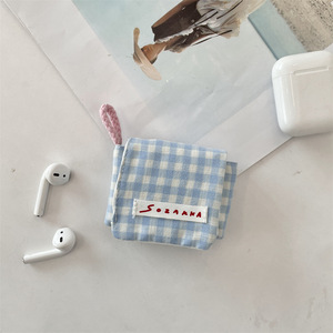 Nouvel étui souple à carreaux pour écouteurs, pochette portable pour écouteurs, boîte de rangement en toile pour écouteurs, sac de protection pour câble USB - Product Image 4