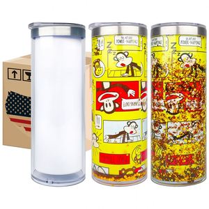 Vaso térmico de acero inoxidable de doble pared de 20 oz, blanco plateado, preperforado, tipo globo de nieve, con tapa deslizante y pajita - Product Image 3