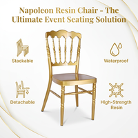 Chaise de banquet Napoléon empilable en résine dorée, style classique moderne, durable, pour hôtel, extérieur, ferme, usage commercial, vente en gros