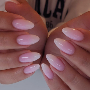 24 pièces/ensemble minimaliste moyen forme d'amande <span class=keywords><strong>dégradé</strong></span> rose <span class=keywords><strong>blanc</strong></span> presse sur les ongles ongles artificiels <span class=keywords><strong>faux</strong></span> ongles - Product Image 1