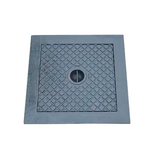 Couvercle à double valve carré anti-corrosion, 500x500, peinture en mat noir, carrelage en fonte, couvercle de trou carré