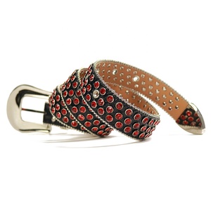 Ready to Ship 1.5 Inch Wide <strong>Red</strong> Bling Bling Mens Rhinestone <strong>Belt</strong> Western Cowboy Crystal Studded Crocodile Leather Waist <strong>Belt</strong> - Product Image 3