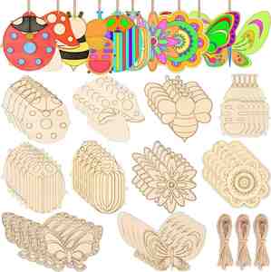 Kit DIY Papillon Fleur Abeille pour Enfants – Pendentif en Bois Vierge à Dessiner et Décorer - Product Image 1