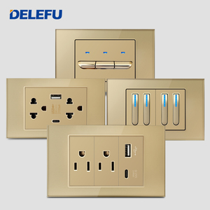 BAOBEN <span class=keywords><strong>Enchufe</strong></span> de Pared con Interruptor de Luz, Estándar Estadounidense, Tipo C USB, de Vidrio Templado Dorado, para México, Japón, Tailandia, 118 - Product Image 3