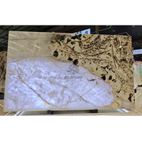 Dalle de marbre KT Stone translucide en onyx blanc avec veine noire cristalline pour décoration murale rétroéclairée