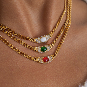 J & D Vintage sonbahar kış 18K PVD altın kaplama su geçirmez takı paslanmaz çelik beyaz açacağı yeşil kırmızı kolye - Product Image 1