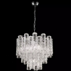 Lustre moderne en verre tubulaire, <span class=keywords><strong>suspension</strong></span> métallique de luxe, effet vague d'eau, Art Déco, pour villa, hall d'hôtel, lampe de projet design à étages - Product Image 3