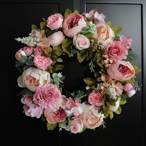 Year Round <b>Artificial</b> <b>Peony</b> Wreath European Style For Wedding Festival Decoration Front Door Home Wall Hanging Ornament - Product Image 1