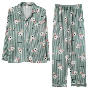 New Style Pyjamas für Frühling und Herbst niedlichen Mädchen Cartoon Kaninchen Cardigan Langarm Hosen lässig und bequem Anzug für zu Hause