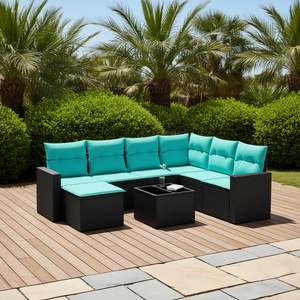 Set Divano da Esterno Moderno in Polyrattan Nero per 8 Persone con Cuscini - Design Contemporaneo - Product Image 2