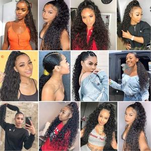 Extensions de queue de cheval à clip et cordon de serrage en cheveux humains brésiliens vierges Remy, texture Kinky Curly Water Wave Yaki, noir naturel, pour femmes - Product Image 5