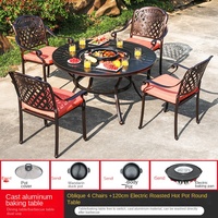 Conjunto de Mesa y Sillas de Barbacoa Multifuncional de Aluminio Metálico Moderno para Exteriores, 2 Plazas, para Patio y Jardín