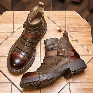 Nuevas botas de motociclista punk hechas a mano para hombre, de cuero genuino, estilo británico, botas Martin, botas cortas de cuero vacuno para trabajo. - Product Image 3