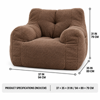 Canapé Teddy en polaire avec dossier capitonné, garni de mousse déchiquetée, livraison compressée pour salon, appartement, décoration intérieure