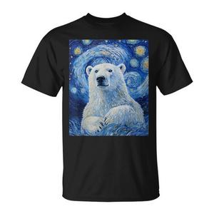 T-shirt Polar Bear Van Gogh Style Starry Night pour adulte unisexe noir - Product Image 1