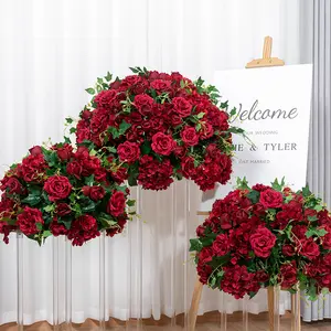 Arrangement de support de pièce maîtresse de table de mariage Bourgogne Rouge Grand centre de table Décoration florale Grand centre de table Artificiel Boules de fleurs