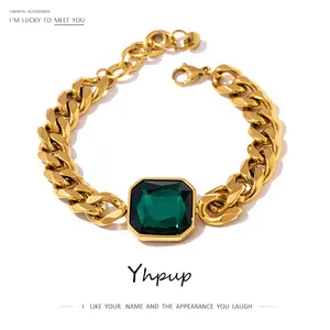 Hot Sale 18k Gold Plated Metal Thick Chain 316 Stainless Steel Crystal Charm Bracelet Bangle for Women Fashion Jewelry