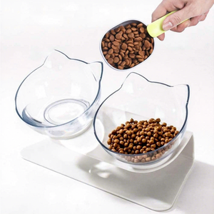 Bol pour animaux de compagnie surélevé double, écologique, avec protection du cou, inclinaison de 15 degrés, design arrondi, pour petits chiens et chats, nourriture et eau surélevées - Product Image 1