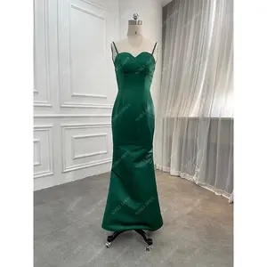 Wholesale Women Emerald Green Elegant Wedding Party Gown Sexy Backless Long Evening Dresses Formal Prom Guest Dress with Gloves
