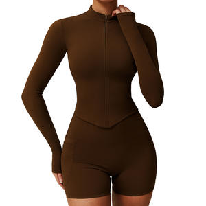 Ensemble de yoga Disko Sport TZ8408, 2 pièces, couleur unie, cardigan asymétrique à fermeture éclair quart de tour, vêtements de fitness et d'entraînement - Product Image 5