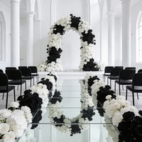 Chemin de table en soie noire et or avec fleurs, centre de table de 1 m de long, panneau de fleurs pour mariage, banquet, fête prénuptiale, décoration de table