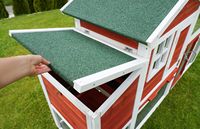 Poulailler en bois résistant aux intempéries, design élégant pour l'élevage de volailles en extérieur, avec enclos en grillage, porte d'accès, fenêtre et bac à déchets extractible