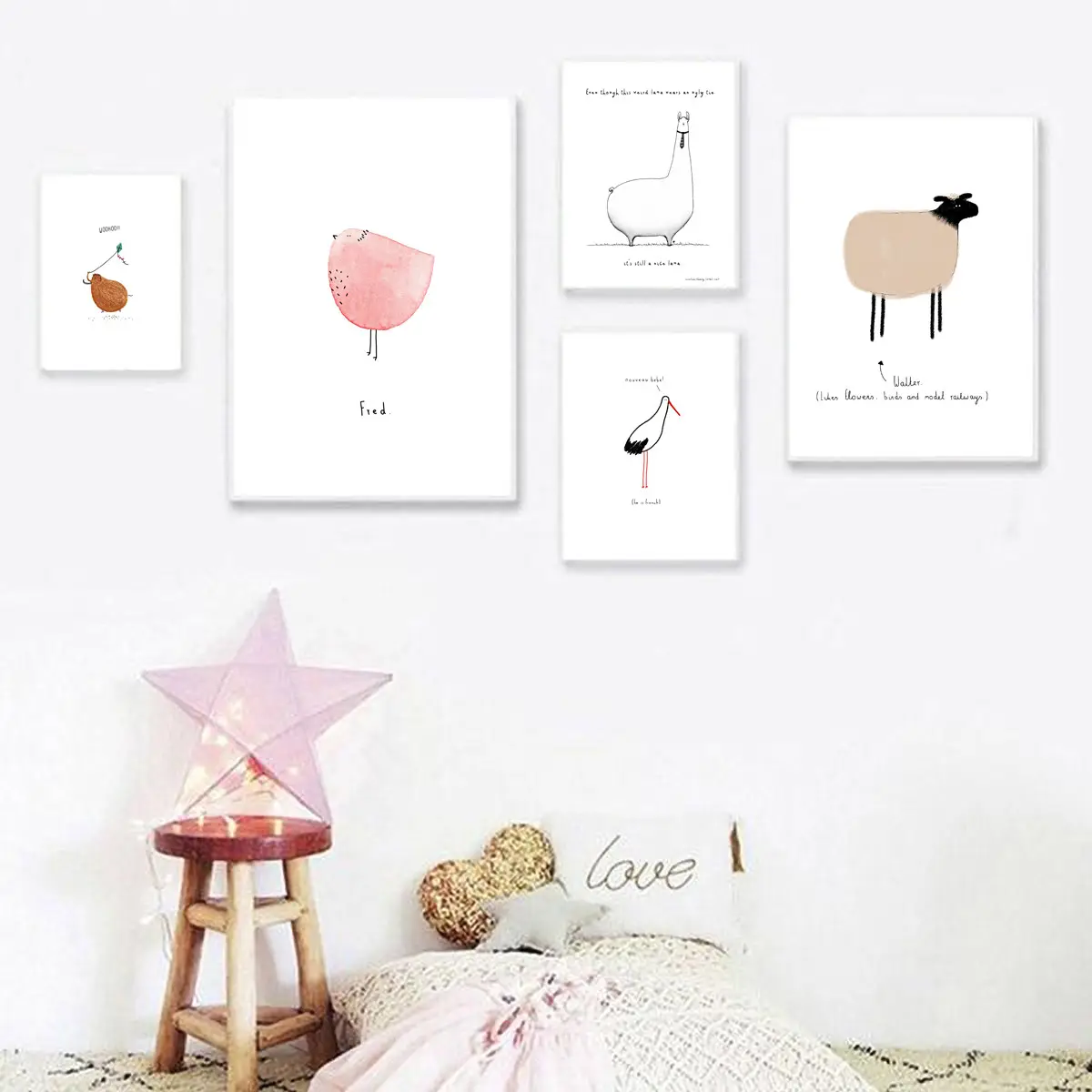 Póster de lona nórdica para decoración del hogar, colgante de pared con dibujos de animales, arte para habitación de niños