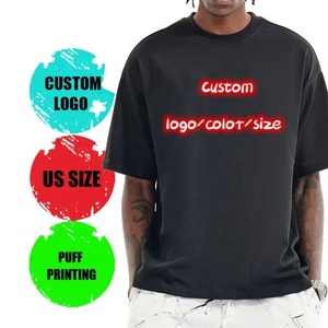 T-shirt 100% coton uni, T-shirt surdimensionné, T-shirt lourd, logo personnalisé en mousse 3D, impression en relief pour hommes - Product Image 2
