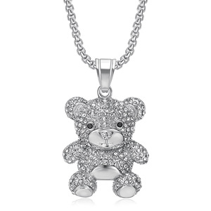 Hiphop Iced Out Diamond Little Bear a prueba de agua Pvd Acero inoxidable joyería de moda colgantes collares 18K chapado en oro mujeres - Product Image 3