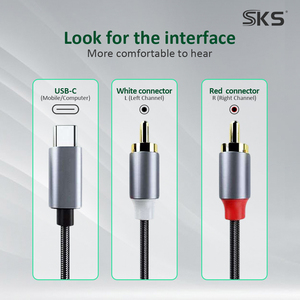 Cable de Audio <span class=keywords><strong>USB</strong></span> <span class=keywords><strong>C</strong></span> a 2 <span class=keywords><strong>RCA</strong></span>, Adaptador de Audio Estéreo Tipo <span class=keywords><strong>C</strong></span> a <span class=keywords><strong>RCA</strong></span> Macho a Macho para Teléfono, Tableta, Portátil a Altavoz - Product Image 2