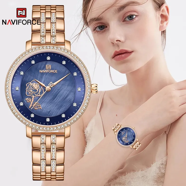 Naviforce 5017 Hot Brand Luxe Vrouwen Horloge Fashion Casual Rvs Waterdicht Dames Horloges Met Strass Meisjes Klok